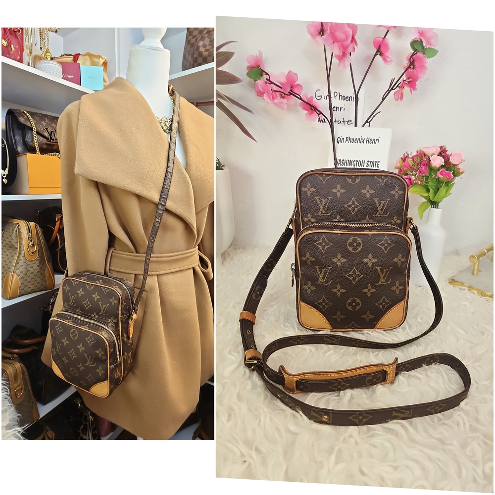 Louis Vuitton Monogram Crossbody Bag Brown Tan Leather Trim
